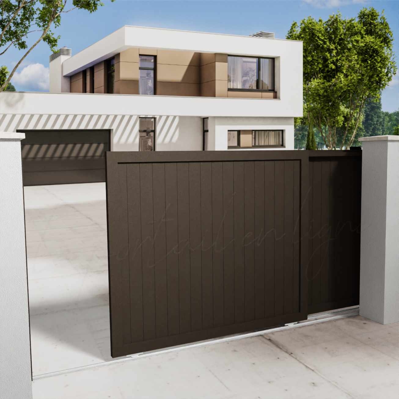 portail-telescopique-CITY-10-vertical-marron-650